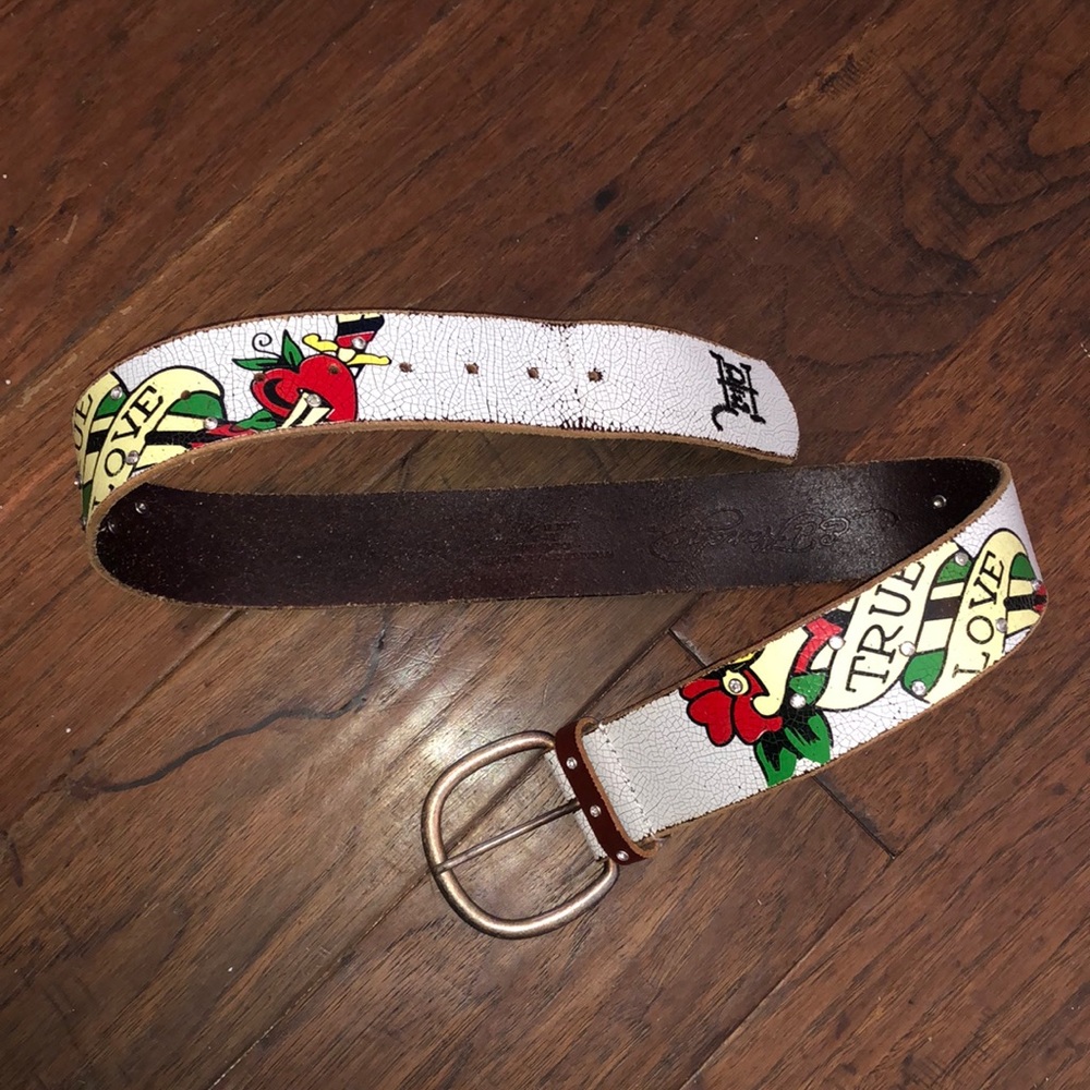 Ed Hardy leather and rhinestone tattoo belt